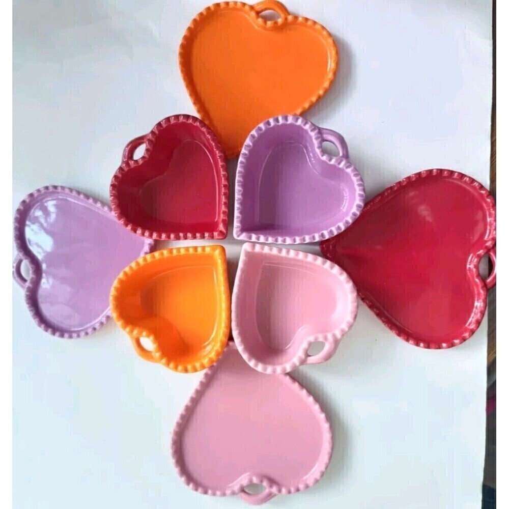 Williams Sonoma Ceramic Heart Shaped Dishes And Cup Set Of 12 Rainbow Colors - Picture 1 of 16